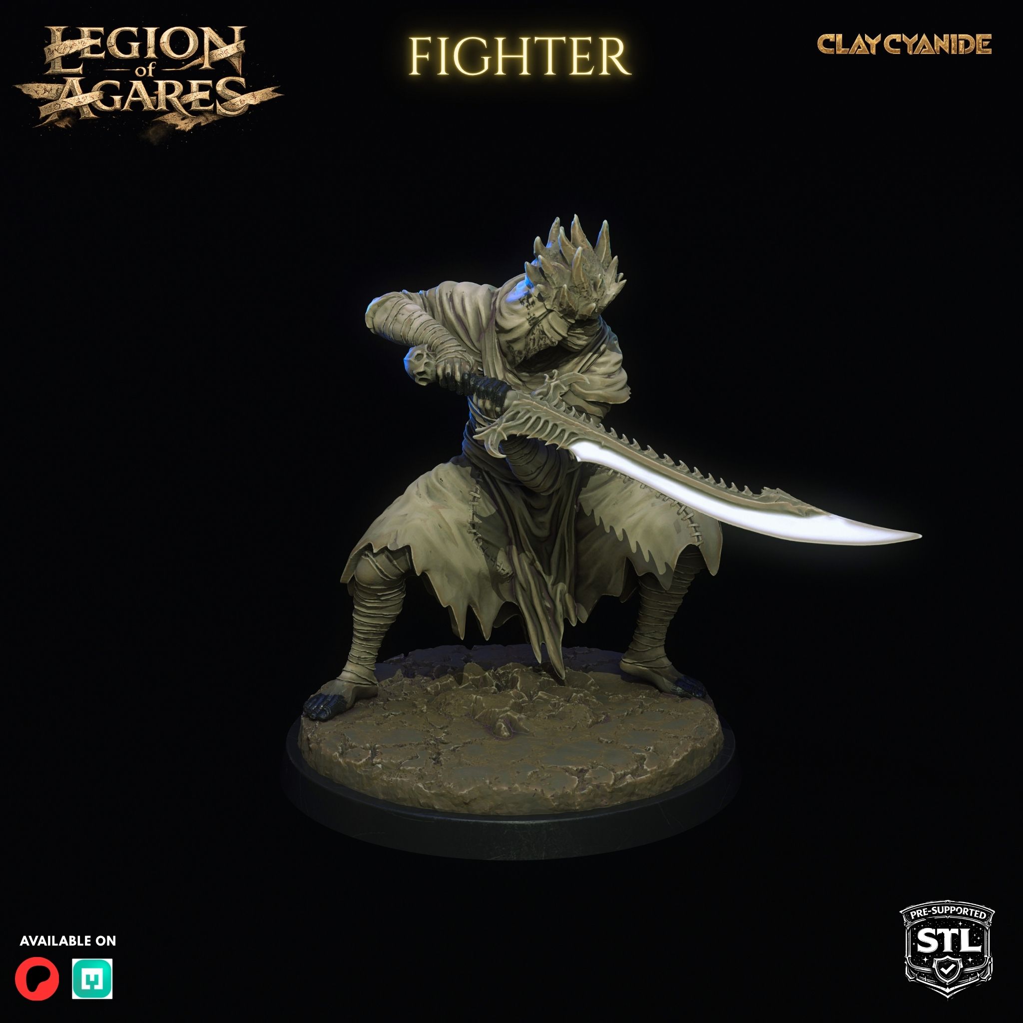 Agares Fighter STL side view — Clay Cyanide